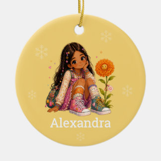 Adorno De Cerámica Nombre de niña de pelo oscuro personalizado