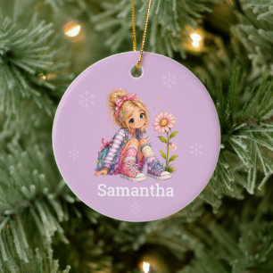 Adorno De Cerámica Nombre de niña de pelo rubio personalizado