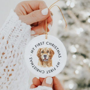 Adorno De Cerámica Nombre de perro personalizado Golden My First Chri