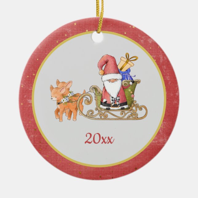 Adorno De Cerámica Nombre del año del reno de Santa Claus (Frente)