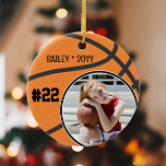 Adorno De Cerámica Nombre del baloncesto Jersey Número de Jersey Foto<br><div class="desc">Este diseño presenta un fondo de baloncesto con espacio para un nombre, número y foto. Haga clic en el botón personalizar para obtener más flexibilidad al ajustar el texto. Las variaciones de este diseño y los productos de coordinación están disponibles en nuestra tienda, zazzle.com/store/doodlelulu. Contáctenos si necesita este diseño aplicado...</div>