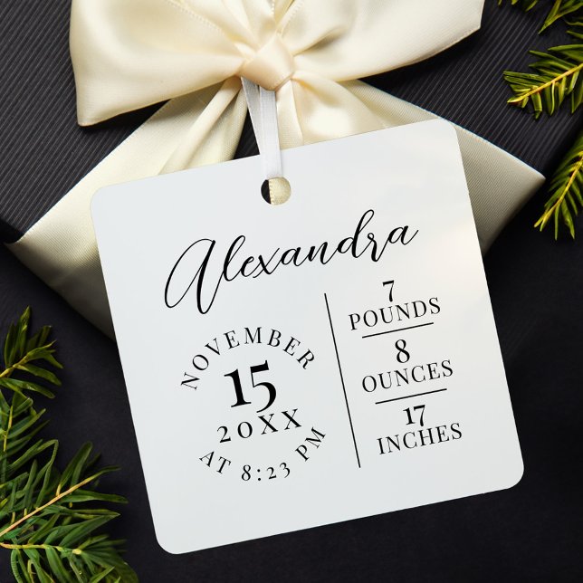 Adorno De Cerámica Nombre del bebé y estadísticas de nacimiento Foto  (Baby Name & Birth Stats Photo White Keepsake Ceramic Ornament)