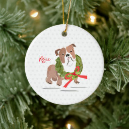 Adorno De Cerámica NOMBRE DEL Bulldog navideño Holly YEAR Perro