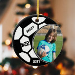 Adorno De Cerámica Nombre del fútbol Jersey Número de Jersey Foto Kee<br><div class="desc">Este diseño presenta un fondo de balón de fútbol con espacio para un nombre, número y foto. Haga clic en el botón personalizar para obtener más flexibilidad al ajustar el texto. Las variaciones de este diseño y los productos de coordinación están disponibles en nuestra tienda, zazzle.com/store/doodlelulu. Contáctenos si necesita este...</div>