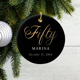 Adorno De Cerámica Nombre del guión de oro negro 50 cumpleaños