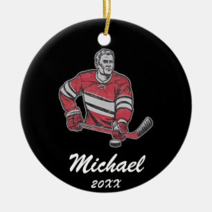Adorno De Cerámica Nombre del jugador de hockey personalizado de moda