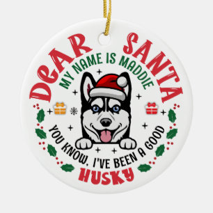Adorno De Cerámica Nombre del perro Personalizado de los Husky Santa 