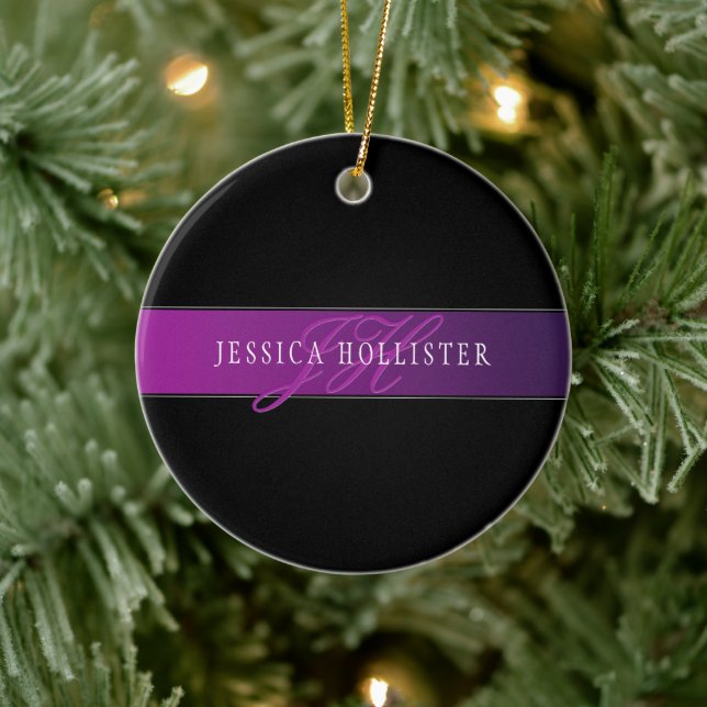 Adorno De Cerámica Nombre elegante y comienzo/s monogramado (Árbol)