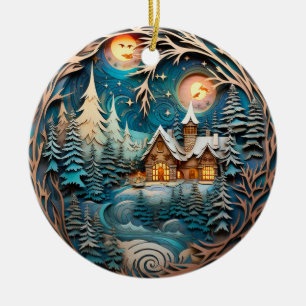 Adorno De Cerámica Nombre familiar Cabina Bosque Rústico Personalizad