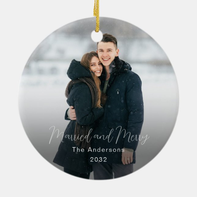 Adorno De Cerámica Nombre familiar moderno año foto matrimonio moro (Atrás)