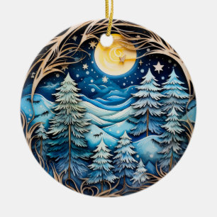 Adorno De Cerámica Nombre familiar Winter Wonderland Forest Personali