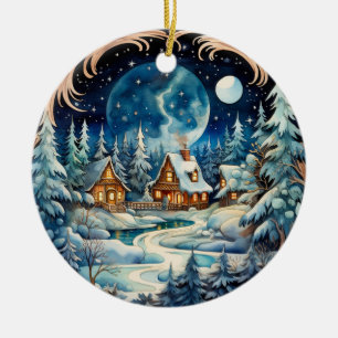 Adorno De Cerámica Nombre familiar Winter Wonderland Forest Personali