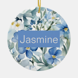 Adorno De Cerámica Nombre floral azul Minimalista moderno profesional