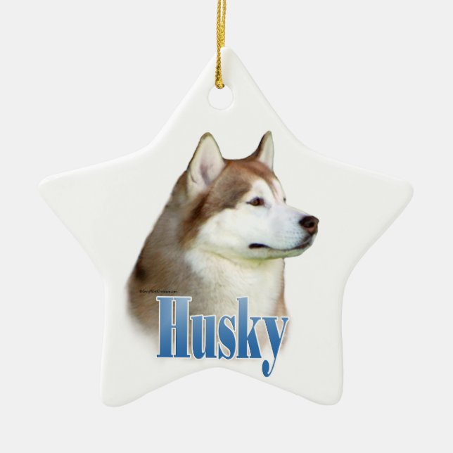 Adorno De Cerámica Nombre Husky Siberiano Rojo (Frente)