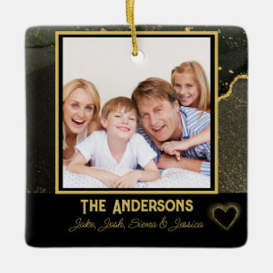 Adorno De Cerámica Nombre moderno de la familia y foto negro y dorado