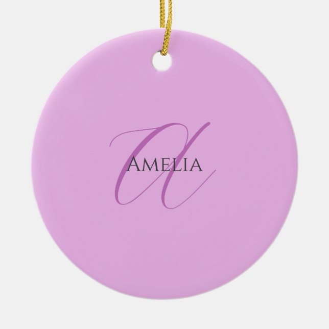 Adorno De Cerámica Nombre Monograma Letra inicial Orquídea & Lilac (Frente)