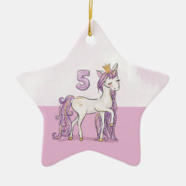 Adorno De Cerámica Nombre personalizado 5º cumpleaños Caballo rosa co