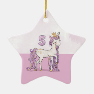 Adorno De Cerámica Nombre personalizado 5º cumpleaños Caballo rosa co