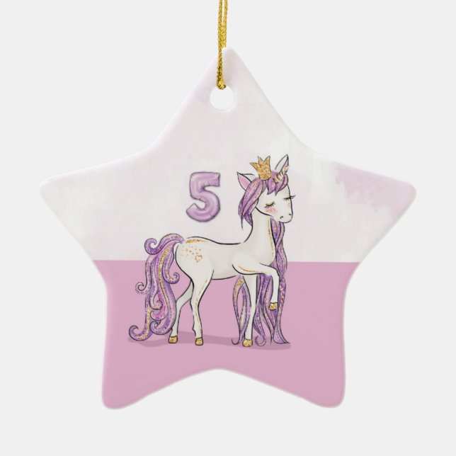 Adorno De Cerámica Nombre personalizado 5º cumpleaños Caballo rosa co (Frente)