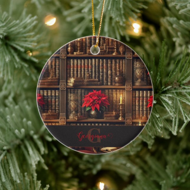 Adorno De Cerámica Nombre personalizado Academia oscura Poinsettia es (Árbol)