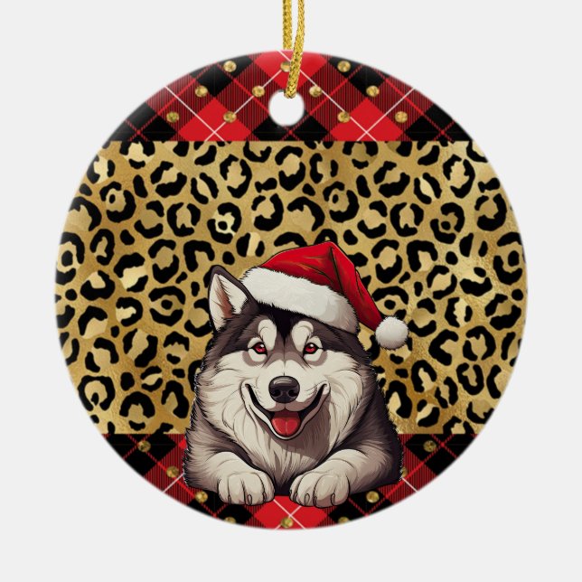 Adorno De Cerámica Nombre personalizado Alaskan Malamute perro Santa  (Frente)