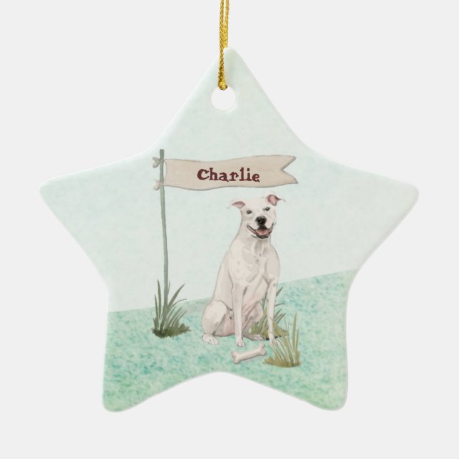 Adorno De Cerámica Nombre personalizado American Staffordshire Terrie (Frente)