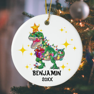 Adorno De Cerámica Nombre personalizado año Navidades de dinosaurios 