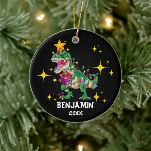Adorno De Cerámica Nombre personalizado Año Navidades de dinosaurios