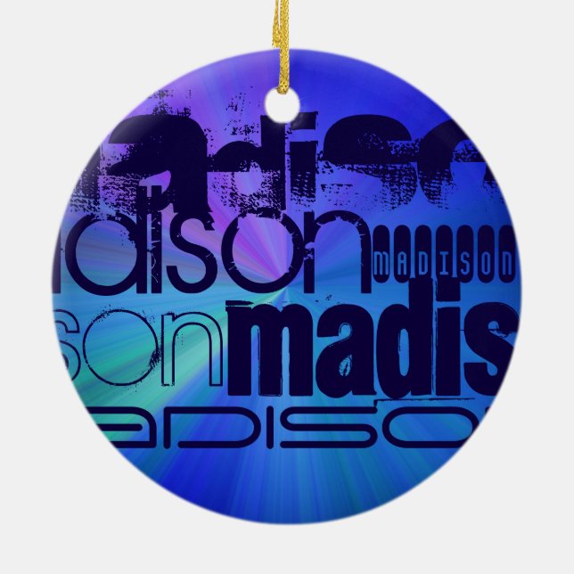 Adorno De Cerámica Nombre personalizado; azul y abstracto púrpura, ve (Atrás)