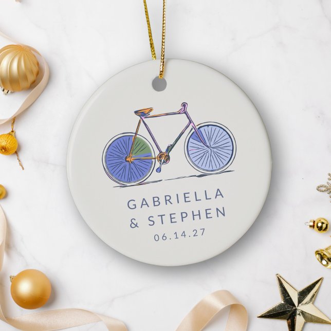 Adorno De Cerámica Nombre personalizado Bicicleta Navidades de pareja (Subido por el creador)