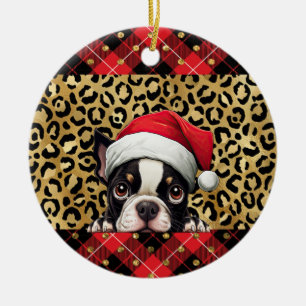 Adorno De Cerámica Nombre personalizado Boston Terrier perro Santa ha