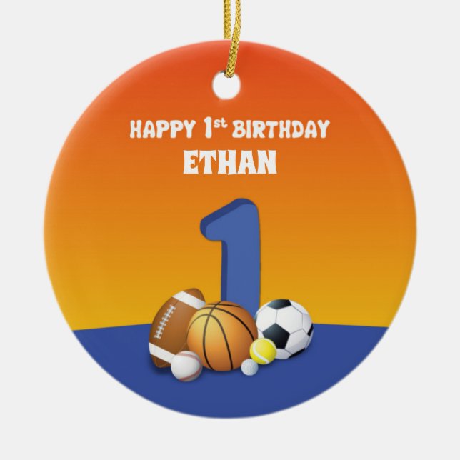 Adorno De Cerámica Nombre personalizado Boy 1ª Bolas Deportivas de Cu (Frente)