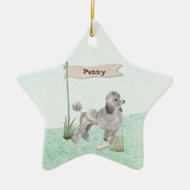 Adorno De Cerámica Nombre personalizado Caniche Gris Mascota Perro