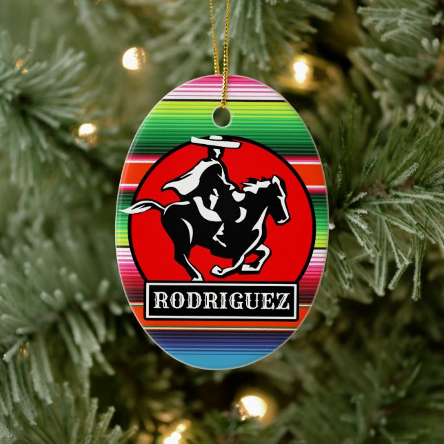 Adorno De Cerámica NOMBRE Personalizado Carro Caballo Serape Español  (Árbol)