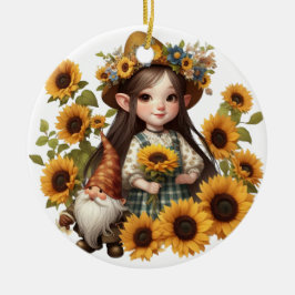 Adorno De Cerámica Nombre personalizado chica gnome girasoles