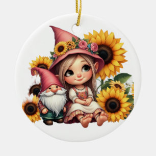 Adorno De Cerámica Nombre personalizado chica gnome girasoles