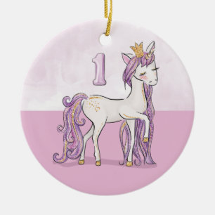 Adorno De Cerámica Nombre personalizado Cumpleaños 1er caballo rosa c