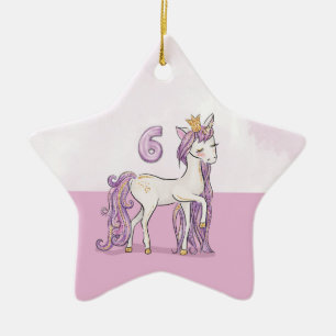 Adorno De Cerámica Nombre personalizado Cumpleaños 6 caballo rosa con