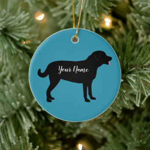 Adorno De Cerámica Nombre personalizado de la silueta de perro del la