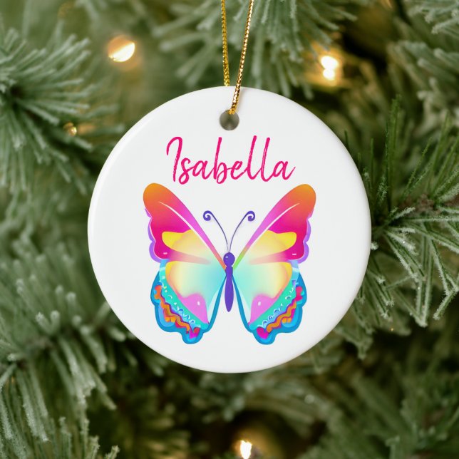 Adorno De Cerámica Nombre personalizado de mariposa colorida (Árbol)