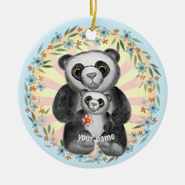 Adorno De Cerámica Nombre personalizado de Mom Panda Bear (Frente)
