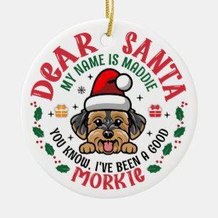 Adorno De Cerámica Nombre personalizado de Morkie Dog Santa Navidades