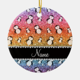 Adorno De Cerámica Nombre personalizado de pingüinos purpurinas arcoi