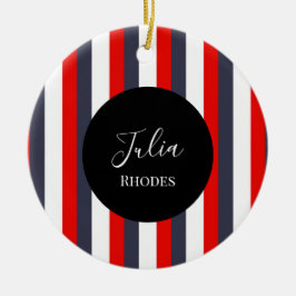 Adorno De Cerámica Nombre personalizado de rayas rojas, blancas y azu