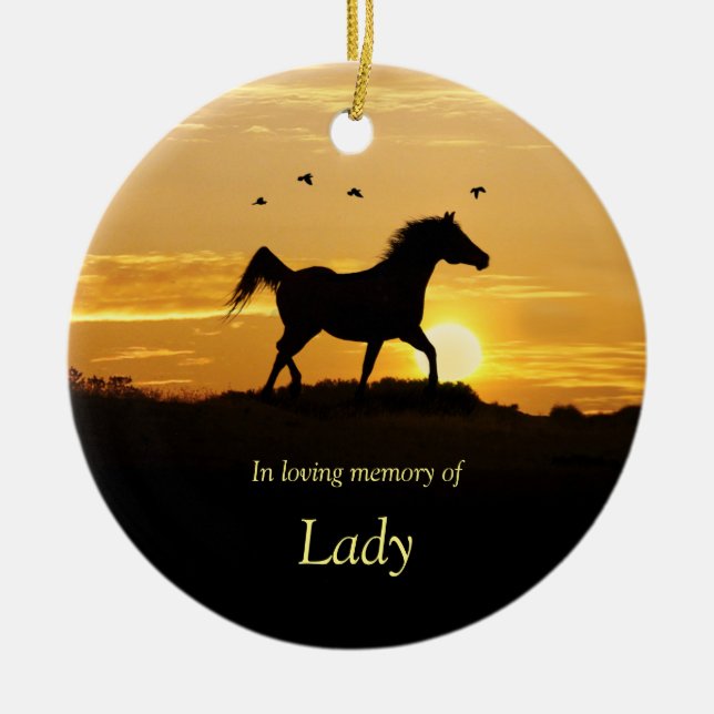 Adorno De Cerámica Nombre personalizado de recuerdo de caballo con po (Frente)