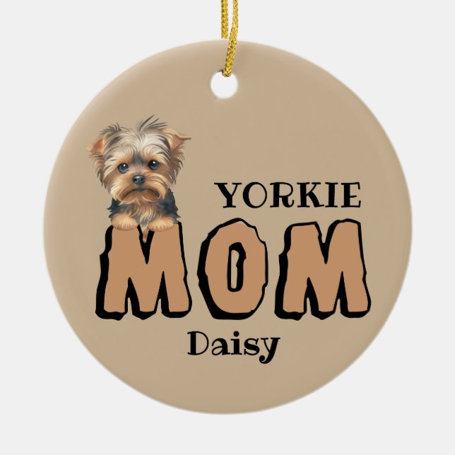 Adorno De Cerámica Nombre personalizado de Yorkie Mom Yorkshire Terri (Frente)
