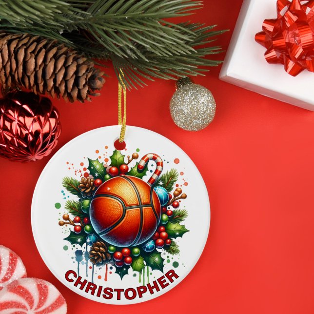 Adorno De Cerámica Nombre personalizado del baloncesto de navidades (Subido por el creador)