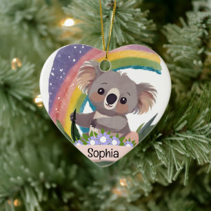 Adorno De Cerámica Nombre personalizado del bebé de Koala Arcoiris
