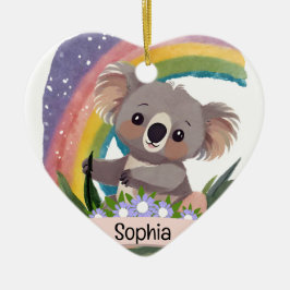Adorno De Cerámica Nombre personalizado del bebé de Koala Arcoiris