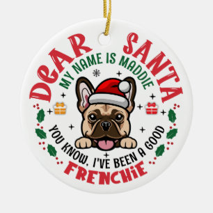 Adorno De Cerámica Nombre personalizado del Bulldog francés Santa Nav